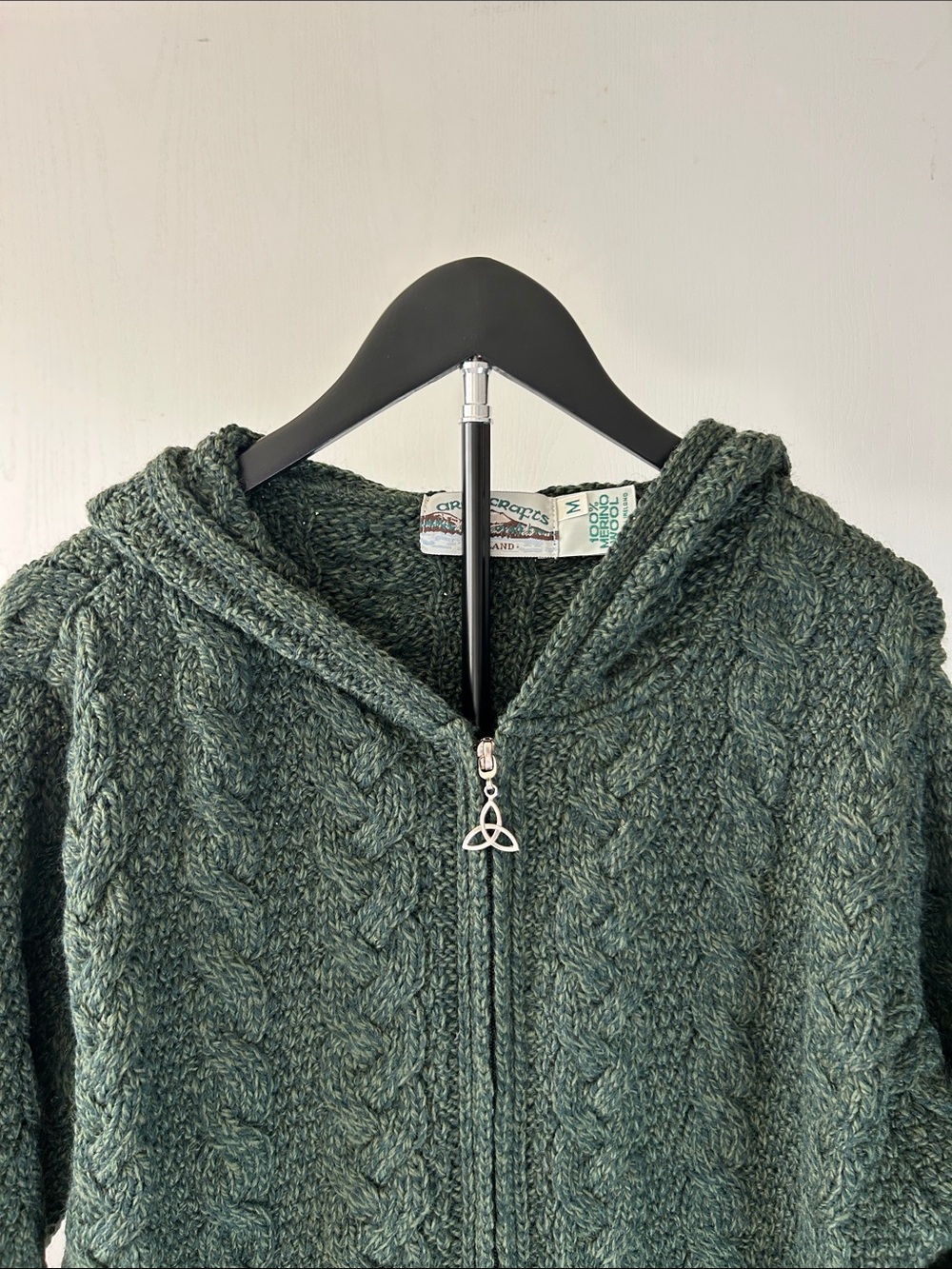 Textured Hooded Zip Coatigan in Army Green 100% Merino Wool - Picture 3 of 7